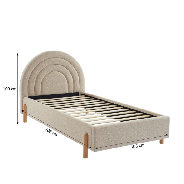 Lit BOO tissu bouclette beige 90x190 sommier inclus