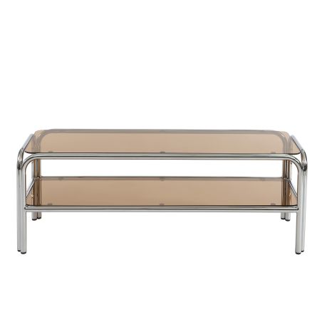 Meuble TV MAGGY verre trempé orange foncé et structure en chrome