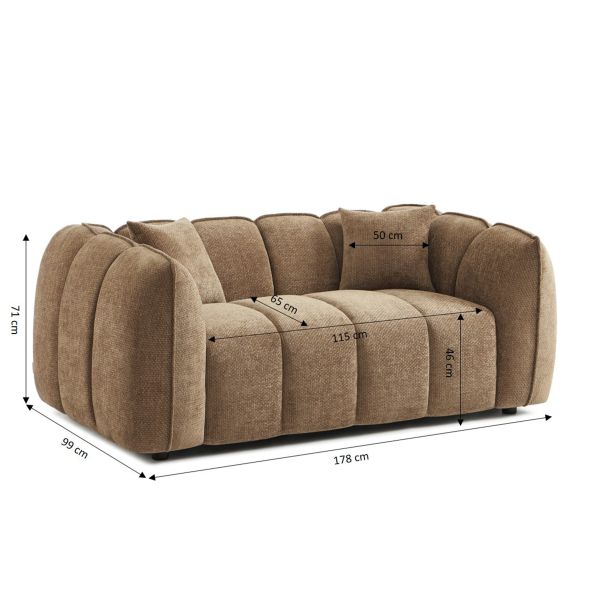 Canapé droit MATILDA 2 places tissu chenille marron