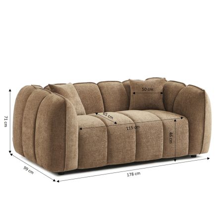 Canapé droit MATILDA 2 places tissu chenille marron