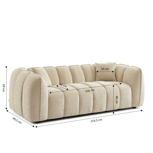 Canapé droit MATILDA 3 places tissu chenille beige