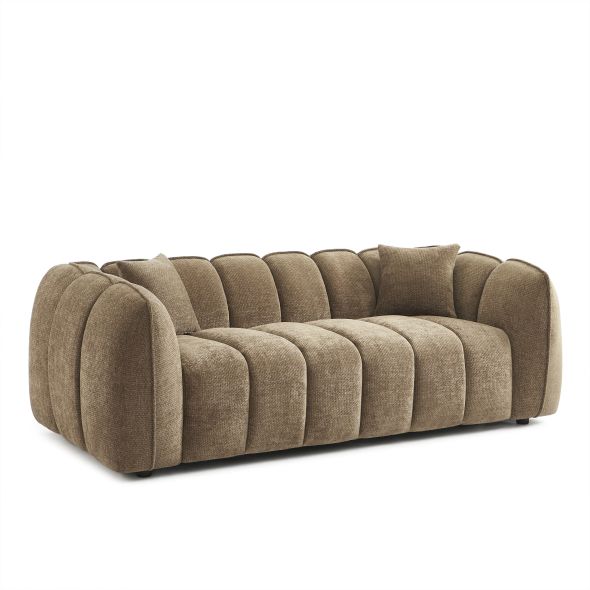 Canapé droit MATILDA 3 places tissu chenille marron
