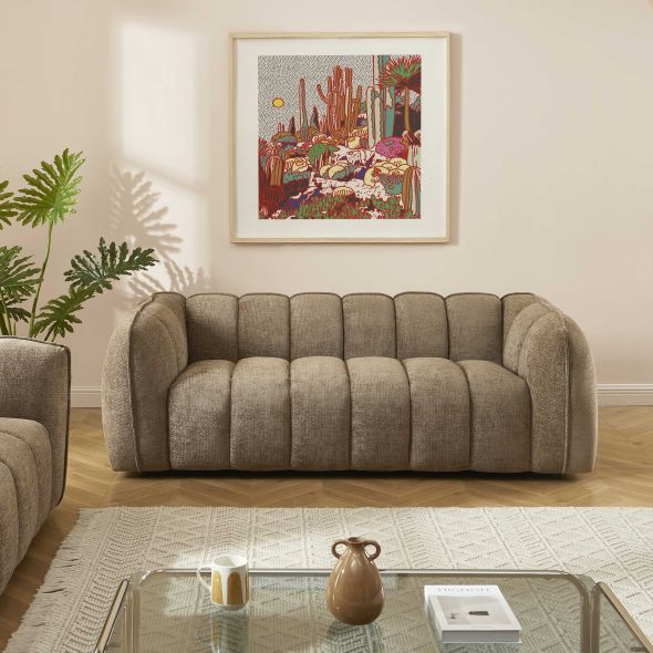 Canapé droit MATILDA 3 places tissu chenille marron