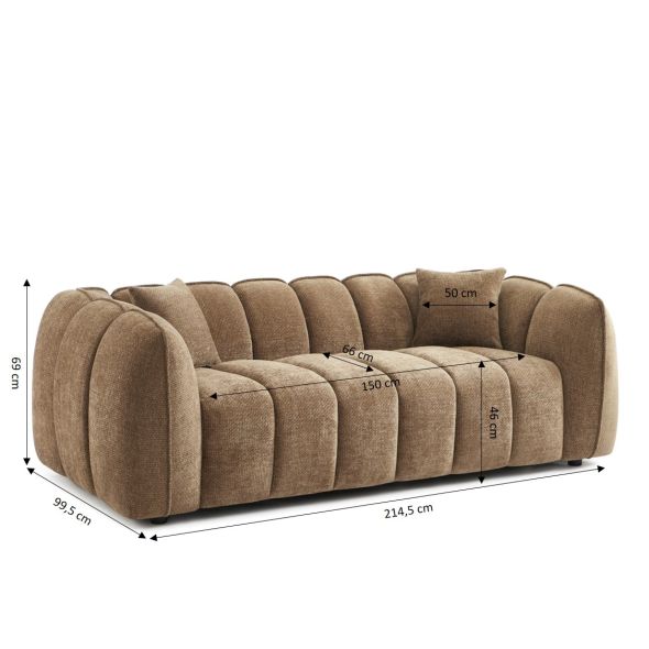 Canapé droit MATILDA 3 places tissu chenille marron