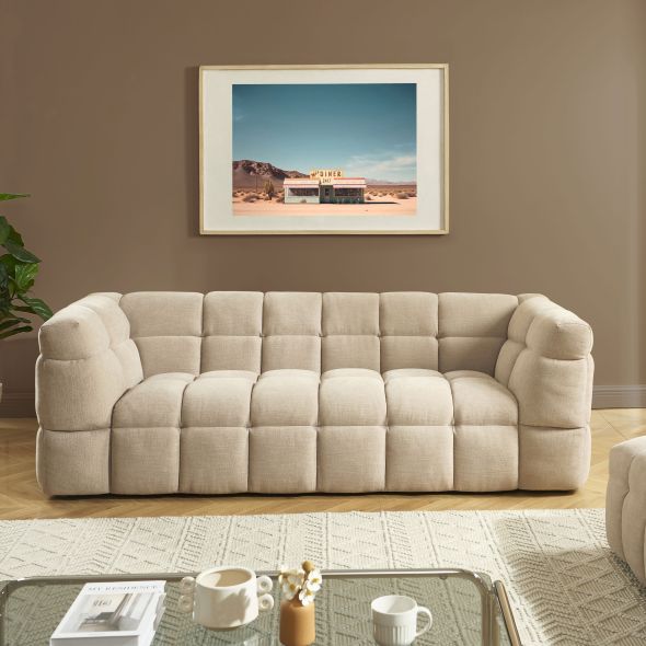 Canapé droit MOODY 3 places tissu lin beige