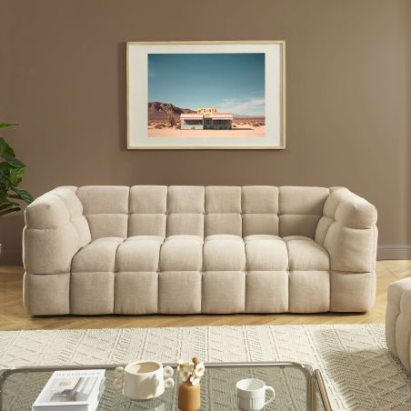 Canapé droit MOODY 3 places tissu lin beige