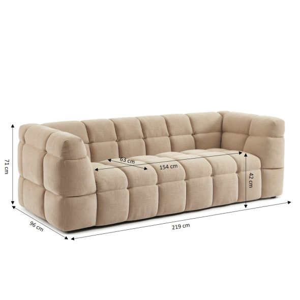 Canapé droit MOODY 3 places tissu lin beige