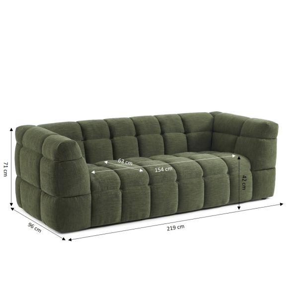 Canapé droit MOODY 3 places tissu lin vert