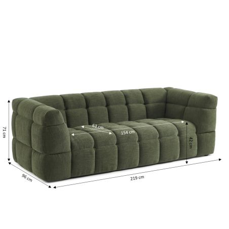 Canapé droit MOODY 3 places tissu lin vert