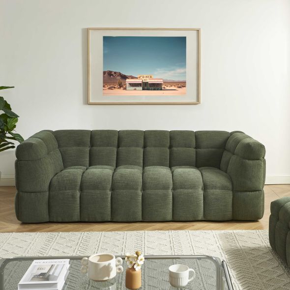 Canapé droit MOODY 3 places tissu lin vert