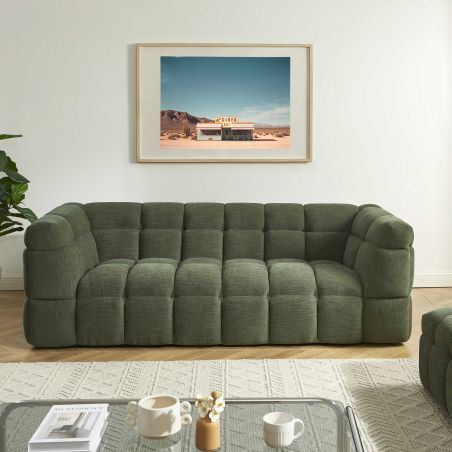 Canapé droit MOODY 3 places tissu lin vert