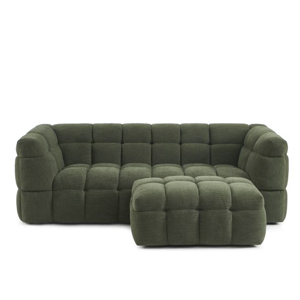Pouf MOODY tissu lin vert