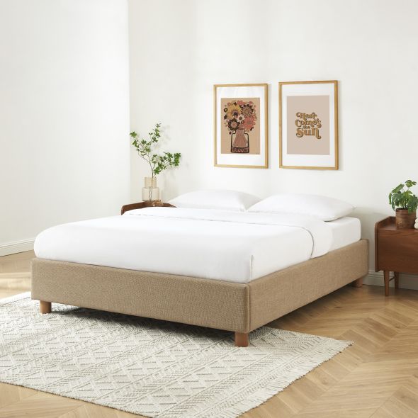 Lit coffre KORALL tissu tweed taupe 160x200 sommier inclus