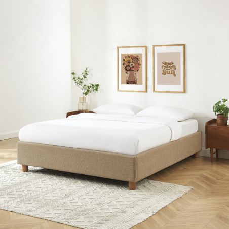 Lit coffre KORALL tissu tweed taupe 160x200 sommier inclus