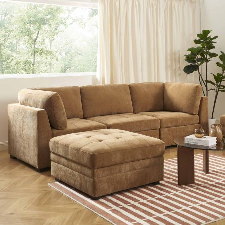 Chauffeuse d'angle BILLIE 1 place tissu chenille écureuil
