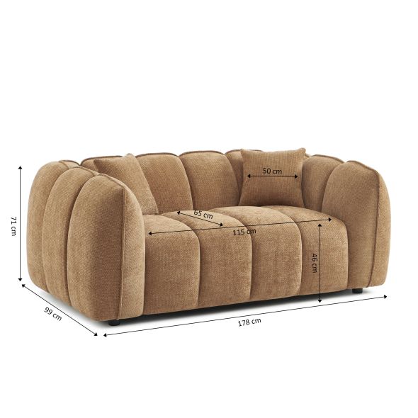 Canapé droit MATILDA 2 places tissu chenille terracotta
