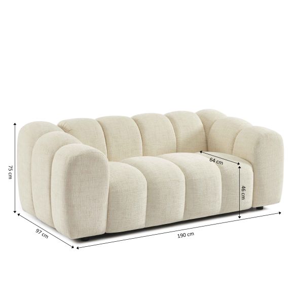Canapé droit SUNNY 2 places tissu tweed écru