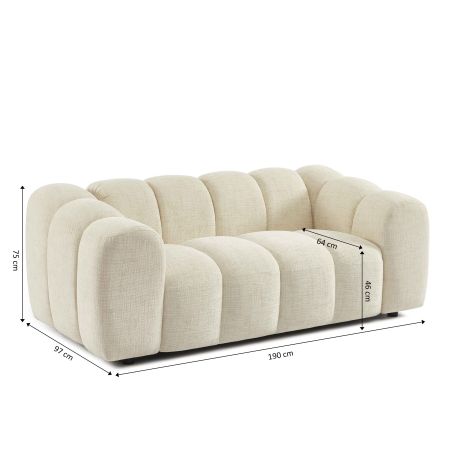 Canapé droit SUNNY 2 places tissu tweed écru