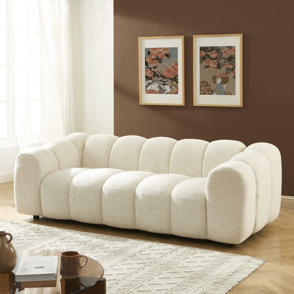 Canapé droit SUNNY 3 places tissu tweed écru