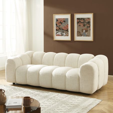 Canapé droit SUNNY 3 places tissu tweed écru