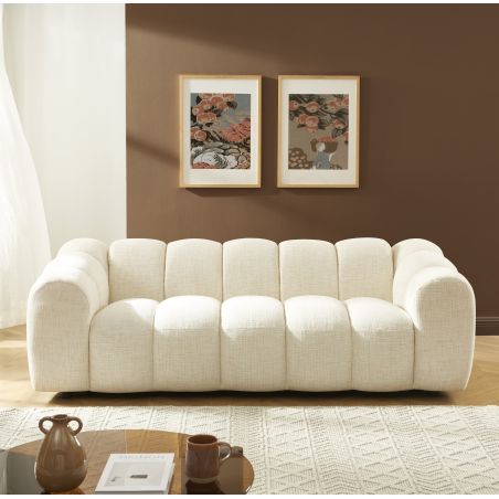 Canapé droit SUNNY 3 places tissu tweed écru