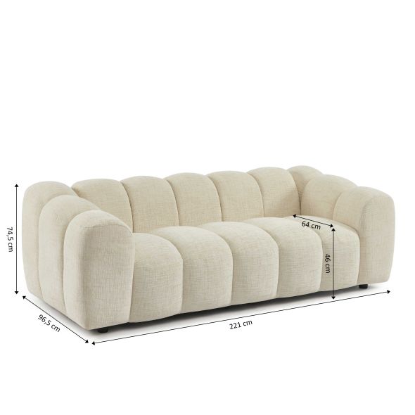 Canapé droit SUNNY 3 places tissu tweed écru