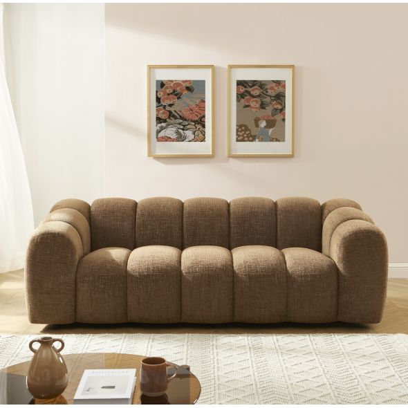 Canapé droit SUNNY 3 places tissu tweed marron