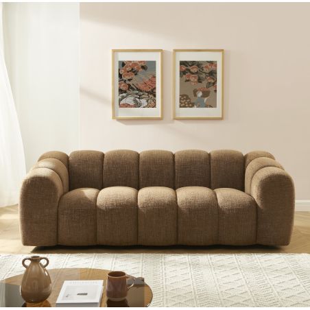 Canapé droit SUNNY 3 places tissu tweed marron