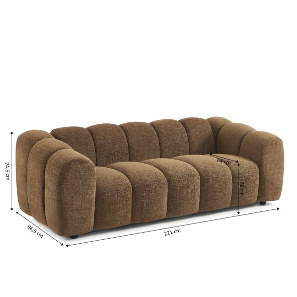 Canapé droit SUNNY 3 places tissu tweed marron