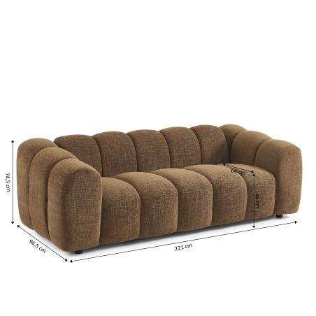 Canapé droit SUNNY 3 places tissu tweed marron
