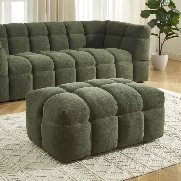 Ensemble canapé droit 3 places + pouf MOODY tissu lin vert