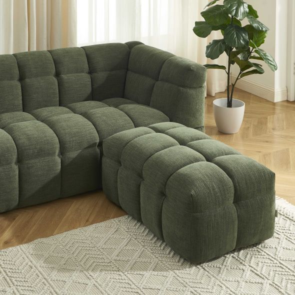 Ensemble canapé droit 3 places + pouf MOODY tissu lin vert