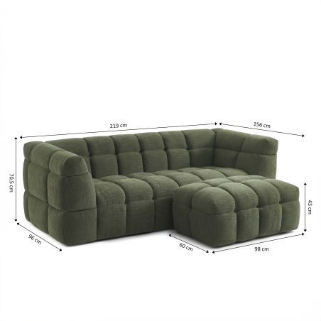 Ensemble canapé droit 3 places + pouf MOODY tissu lin vert