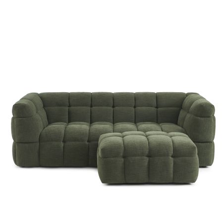 Ensemble canapé droit 3 places + pouf MOODY tissu lin vert