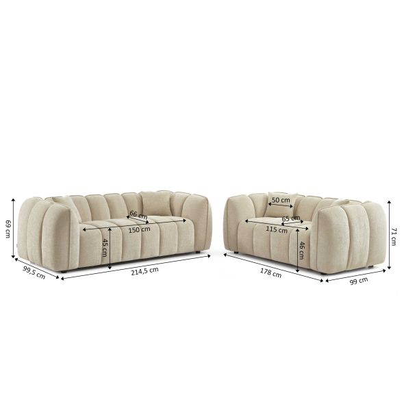 Ensemble canapés droits fixes 3+2 MATILDA tissu chenille beige