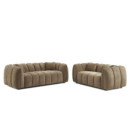 Ensemble canapés droits fixes 3+2 MATILDA tissu chenille marron