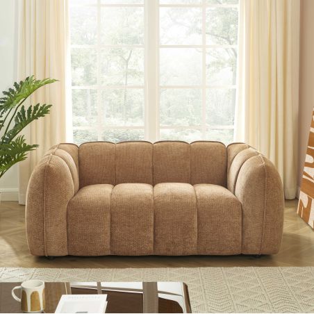 Ensemble canapés droits fixes 3+2 MATILDA tissu chenille terracotta