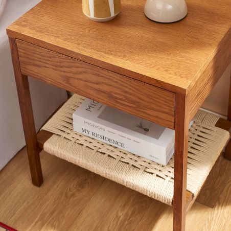 Table de chevet GINKO placage chêne couleur noyer et corde