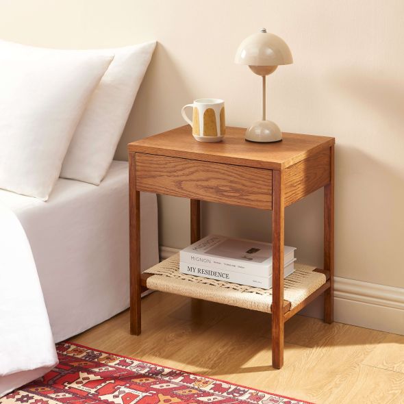 Table de chevet GINKO placage chêne couleur noyer et corde