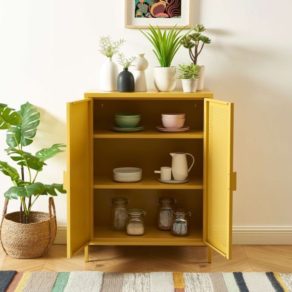 Buffet PANTONE métal jaune moutarde h100cm