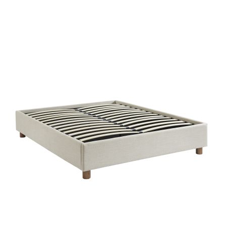 Lit coffre KORALL 160x200 tissu beige lin sommier inclus