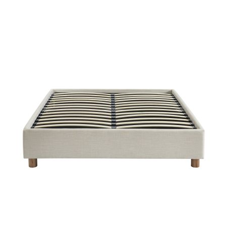 Lit coffre KORALL 160x200 tissu beige lin sommier inclus