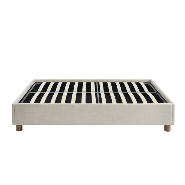 Lit coffre KORALL 160x200 tissu beige lin sommier inclus