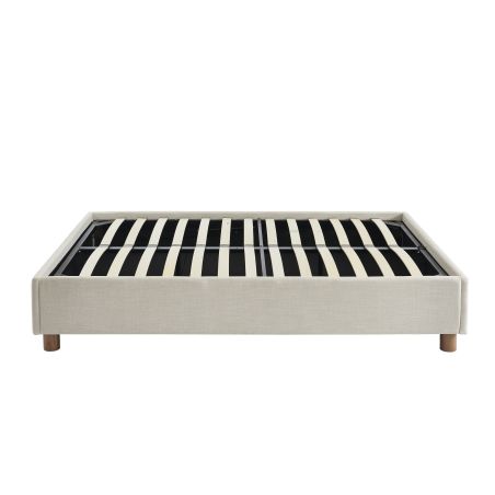 Lit coffre KORALL 160x200 tissu beige lin sommier inclus