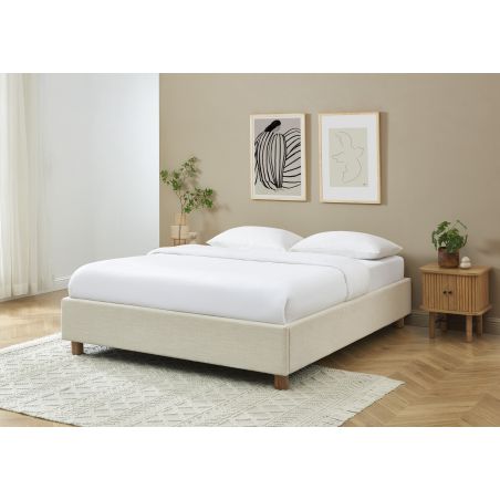 Lit coffre KORALL 160x200 tissu beige lin sommier inclus