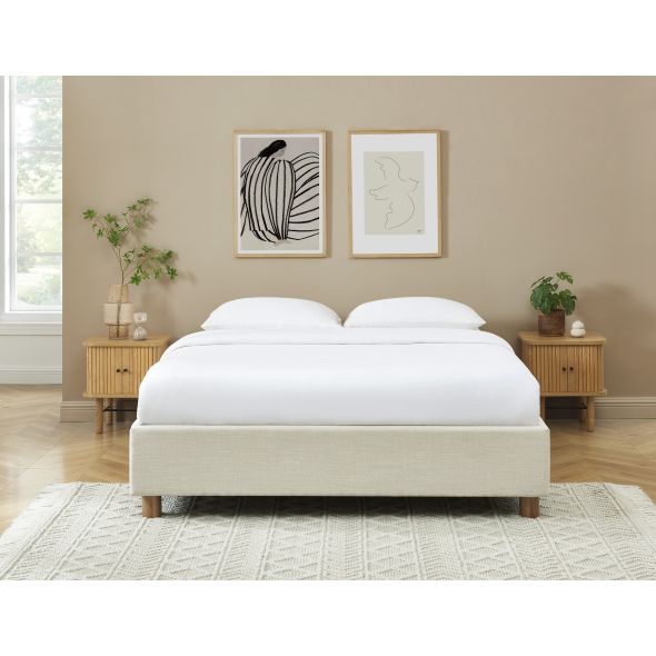 Lit coffre KORALL 160x200 tissu beige lin sommier inclus