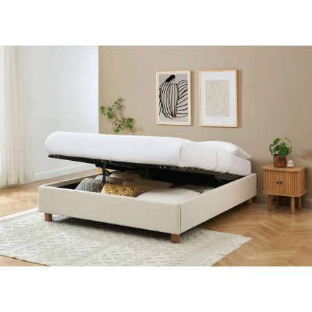 Lit coffre KORALL 160x200 tissu beige lin sommier inclus