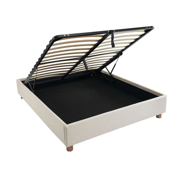 Lit coffre KORALL 160x200 tissu beige lin sommier inclus