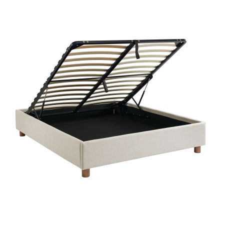 Lit coffre KORALL 160x200 tissu beige lin sommier inclus