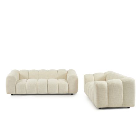 Ensemble canapés droits fixes 3+2 SUNNY tissu tweed écru